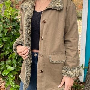 J.Jill 100% Cotton Faux Fur-lined Jacket